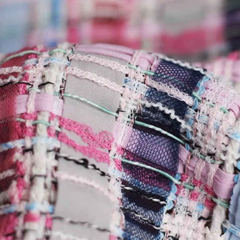 Sewing Tweed - Pink Blue Ribbon Yarn-Dyed Braide Tweed