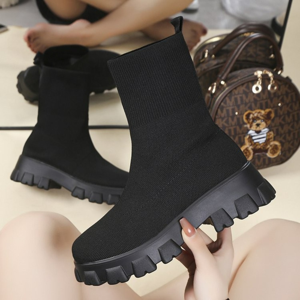 Sewing Knit - Short Boots Knitting Platform Boots Autumn