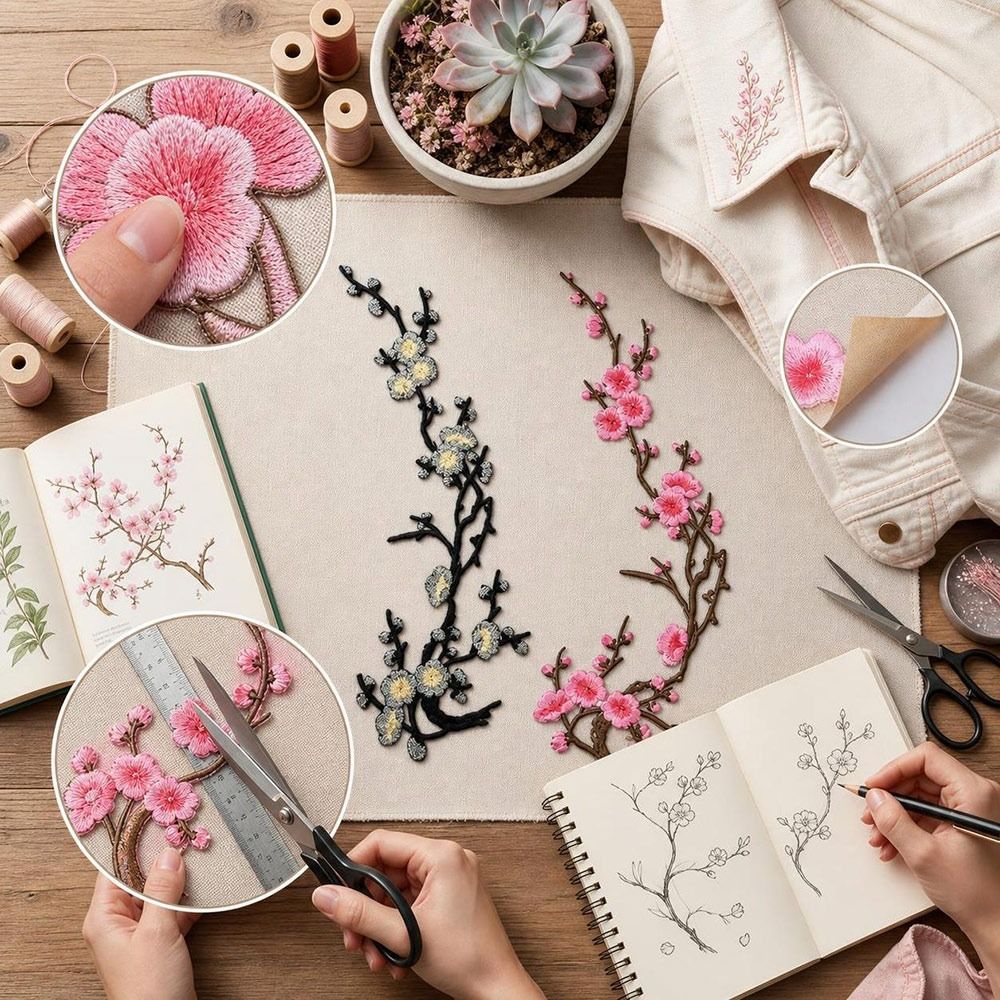 DIY Cherry Blossom Iron On Pat - Sewing Embroidery Fabric review and price